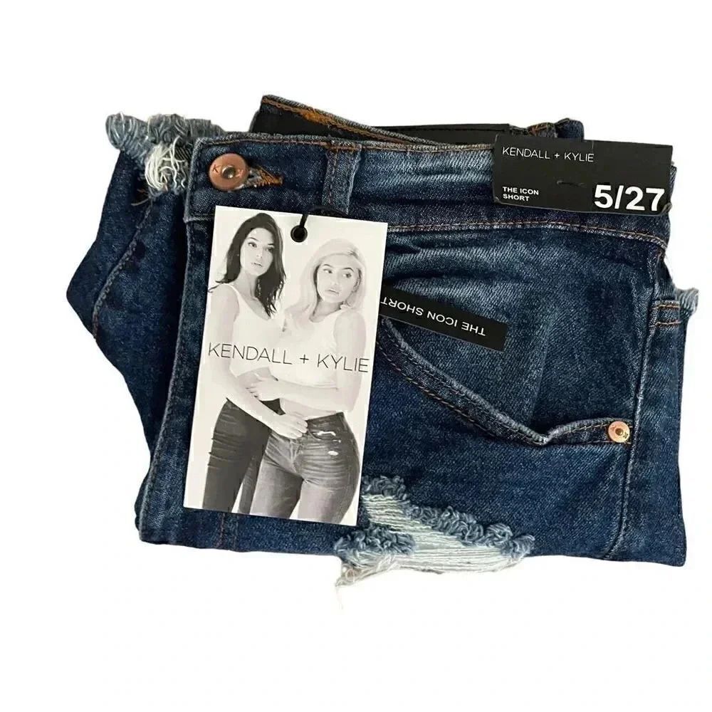 Kendall & Kylie The Icon Short High Rise Cotton Blend Denim Blue Sz 5/27 #1185 — image 8 of 8
